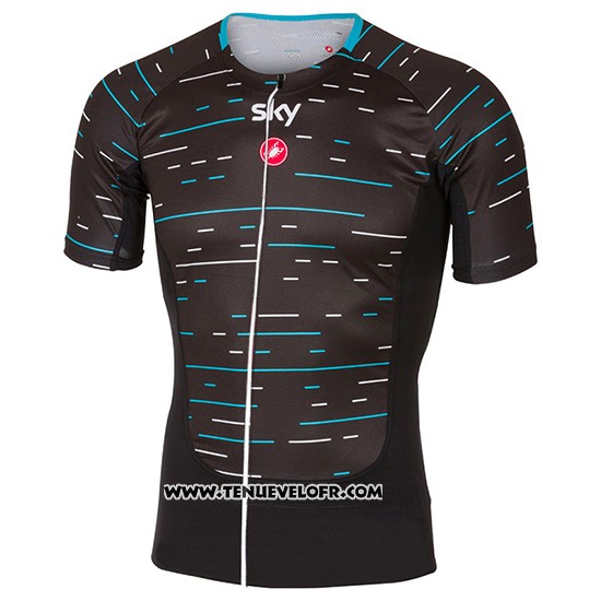 2017 Maillot Ciclismo Sky Noir et Bleu Clair Manches Courtes et Cuissard